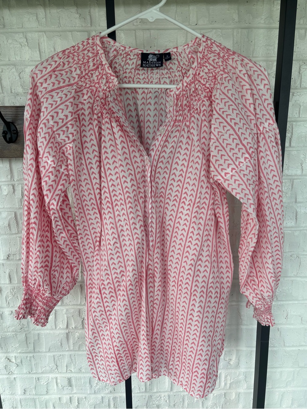 Women's Pink Patterned Smocked Yoke Tunic